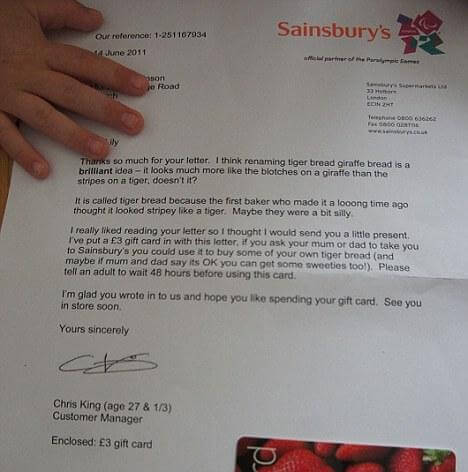 Sainsbury's response to the 3 Year Old